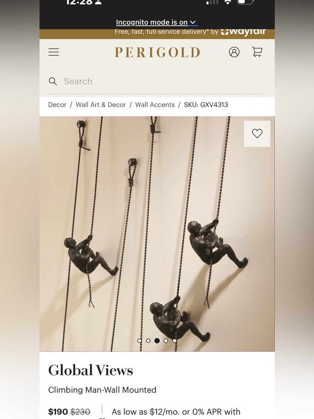 Global Views Bronze Climbing Men Wall Sculptures